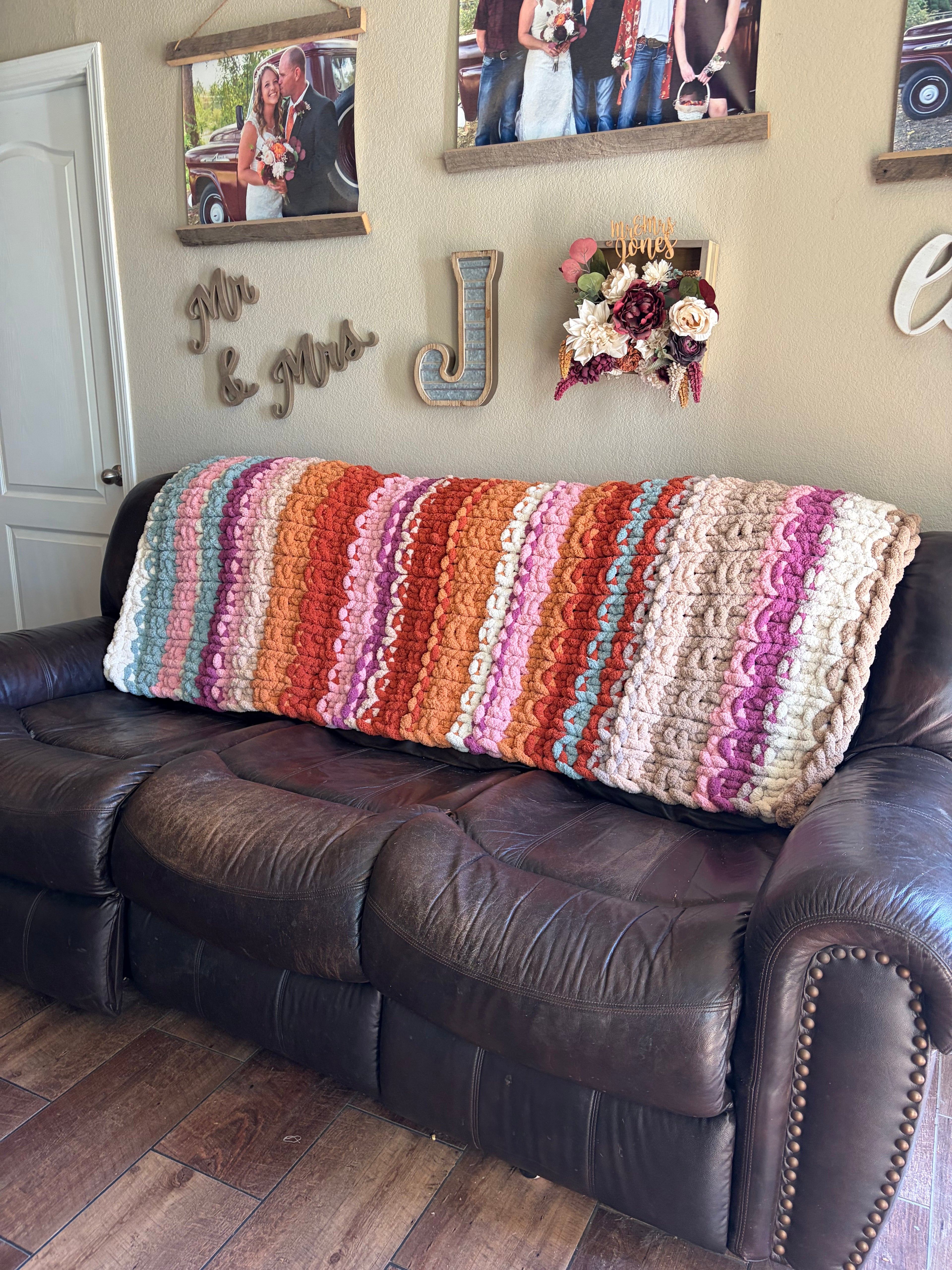 Chunky Knit Blanket Pattern – Sedona Horizons, Hand Knit Chenille, 50x60
