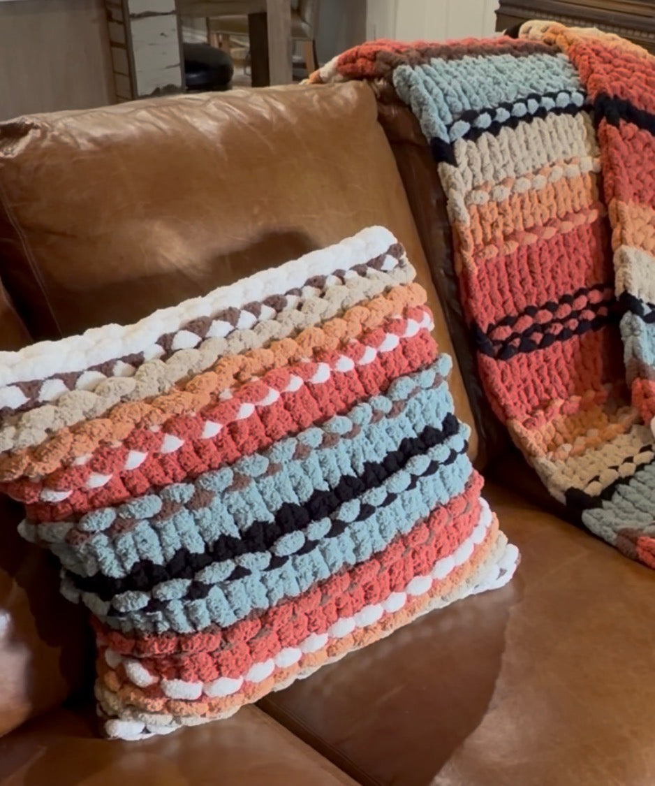 Southwest Beauty Chunky Hand Knit Pillow Pattern + Video Tutorial | Matches Arizona Beauty Blanket
