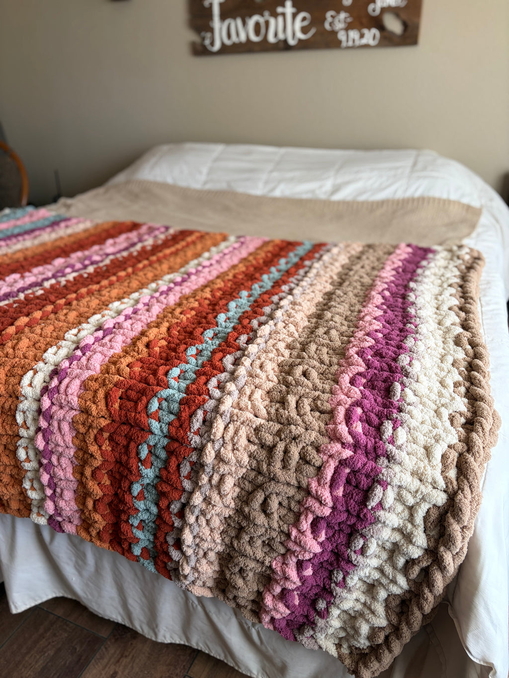 Chunky Knit Blanket Pattern – Sedona Horizons, Hand Knit Chenille, 50x60