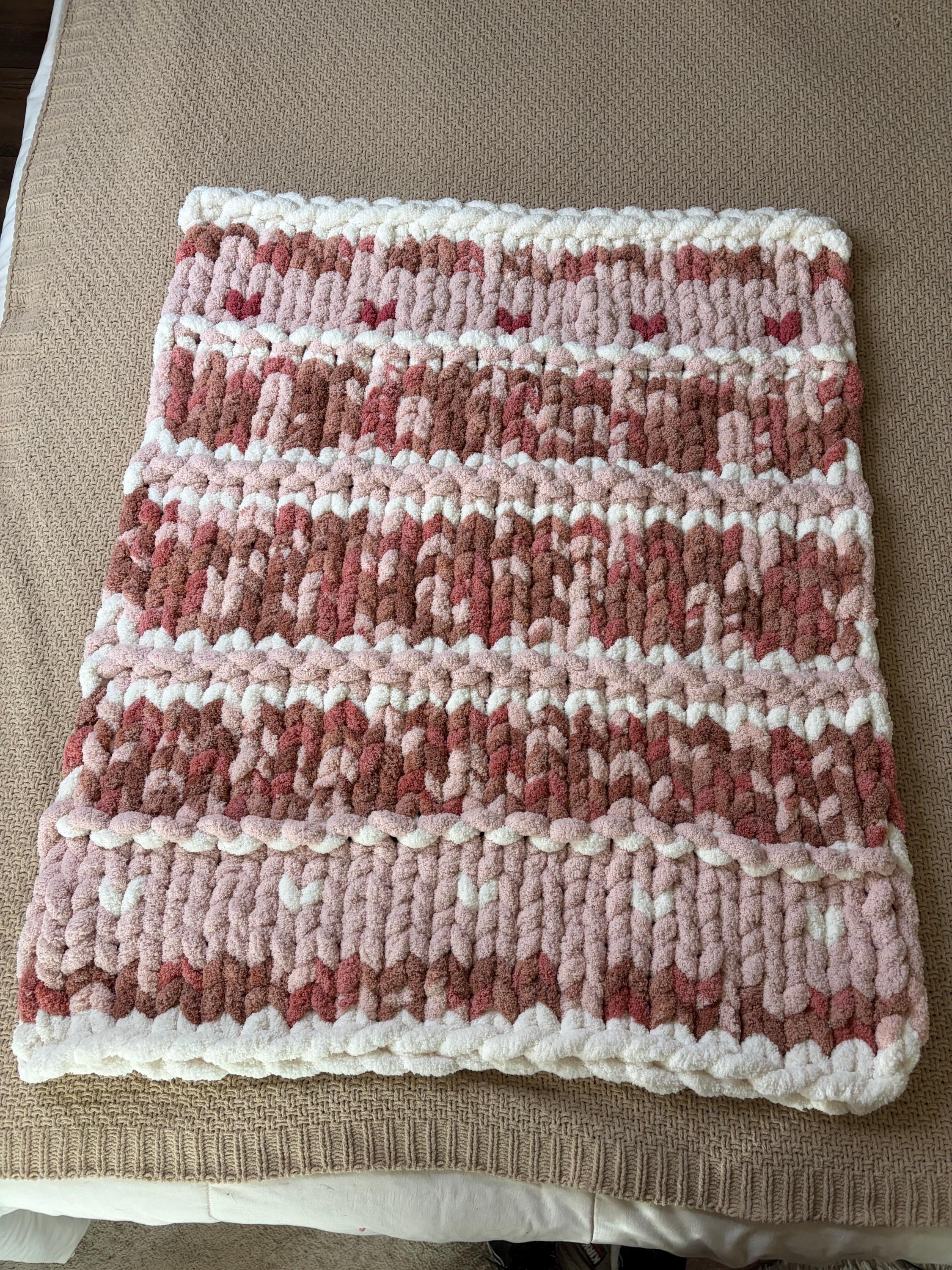 Chunky Knit Heart Blanket Pattern – Wave of Hearts Hand Knit Throw 40x60 | Digital Download