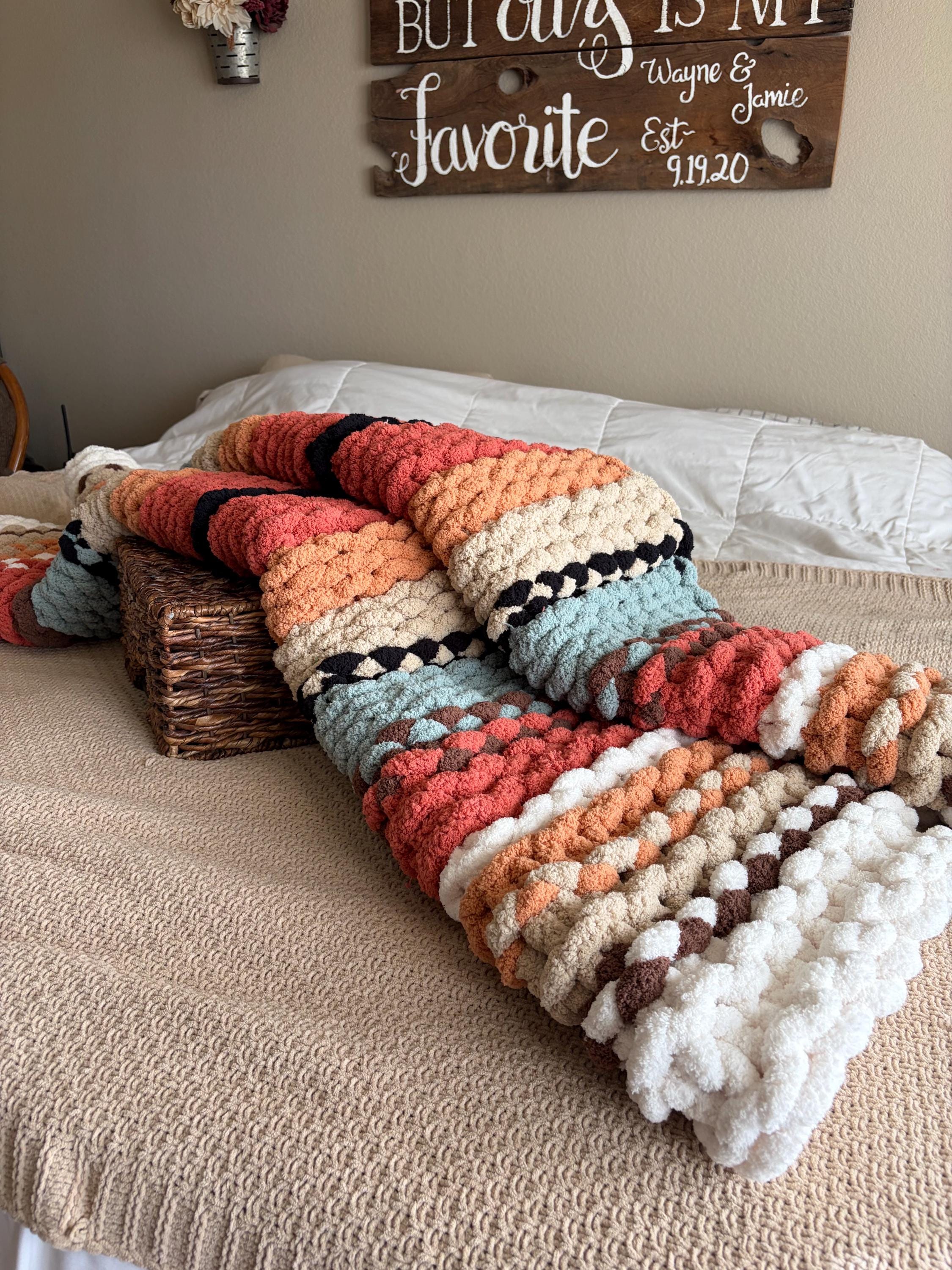 Chunky Knit Blanket Pattern – Arizona Beauty, Hand Knit Chenille, 50x60