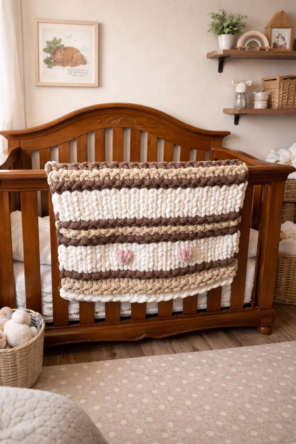 Chunky Knit Toddler Blanket Pattern – Toasted Vanilla Cream Keepsake blanket 24x36 | Digital Download