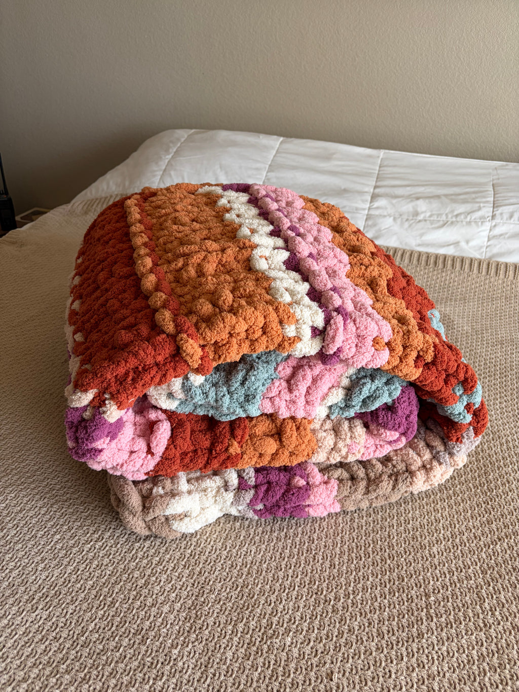 Chunky Knit Blanket Pattern – Sedona Horizons, Hand Knit Chenille, 50x60