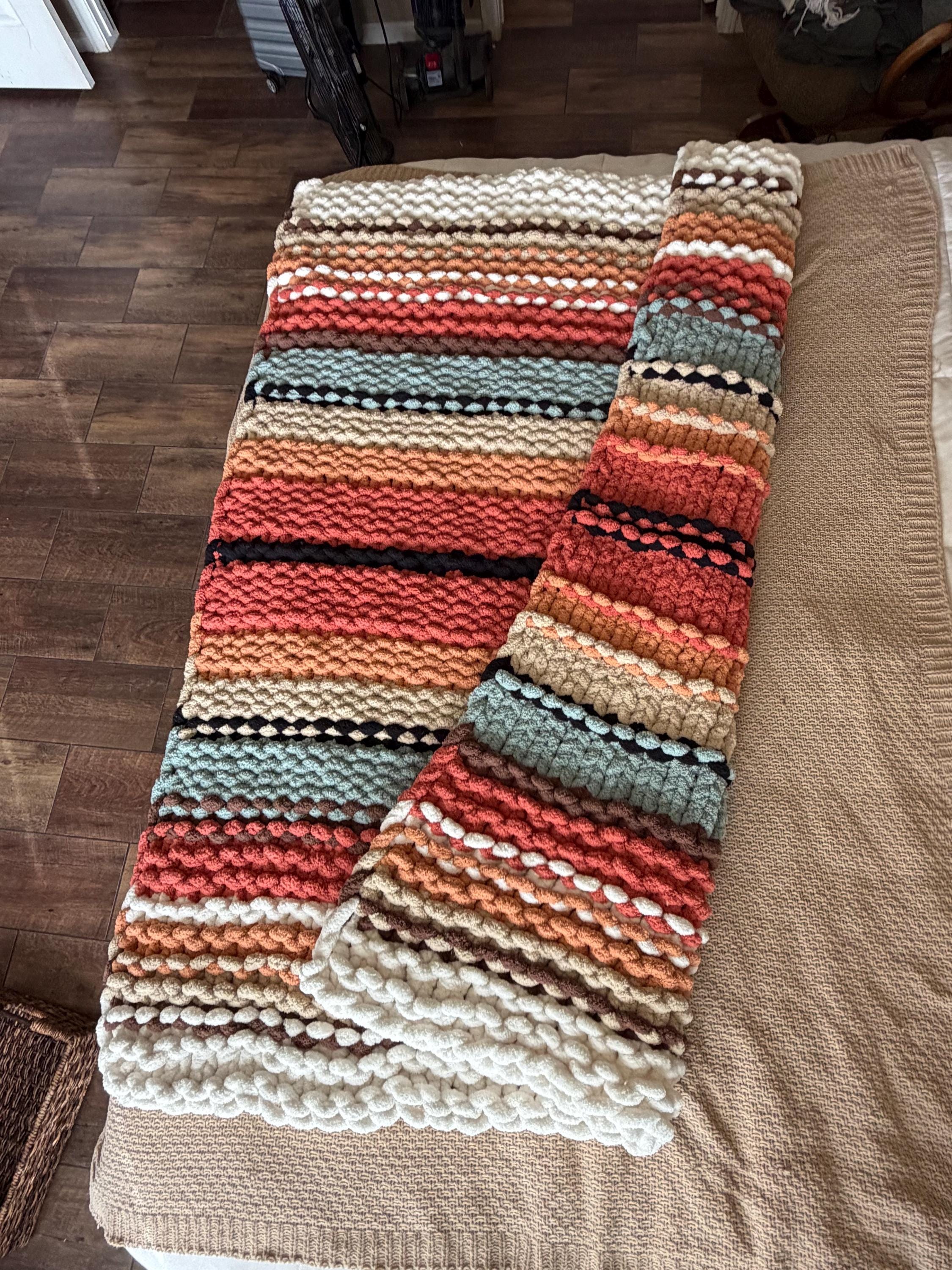 Chunky Knit Blanket Pattern – Arizona Beauty, Hand Knit Chenille, 50x60