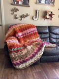 Chunky Knit Blanket Pattern – Sedona Horizons, Hand Knit Chenille, 50x60