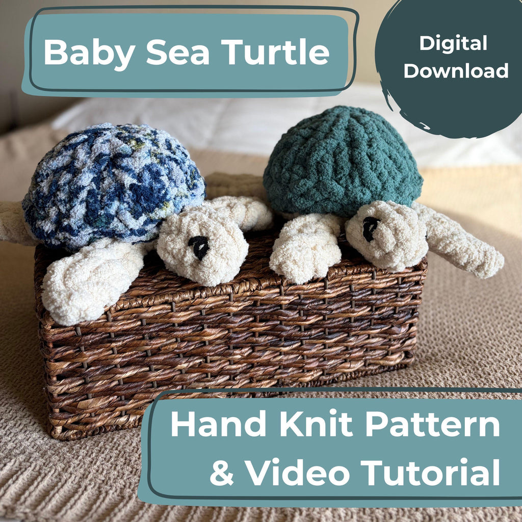 Chunky Knit Baby Sea Turtle Pattern | Hand Knit Plush Stuffed Animal (PDF + Video Tutorial)