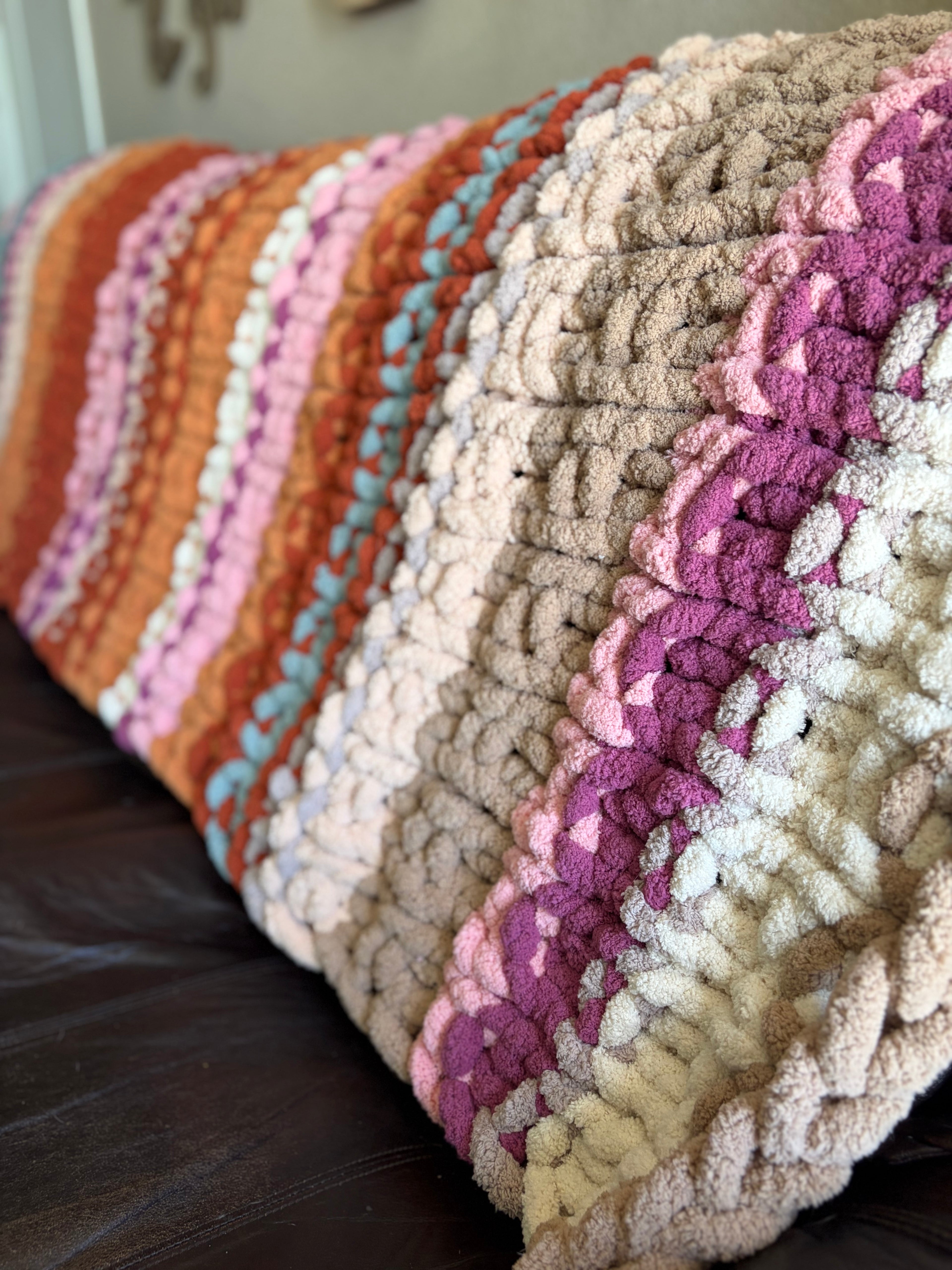 Chunky Knit Blanket Pattern – Sedona Horizons, Hand Knit Chenille, 50x60