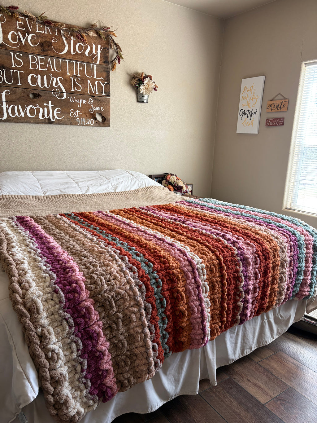 Chunky Knit Blanket Pattern – Sedona Horizons, Hand Knit Chenille, 50x60
