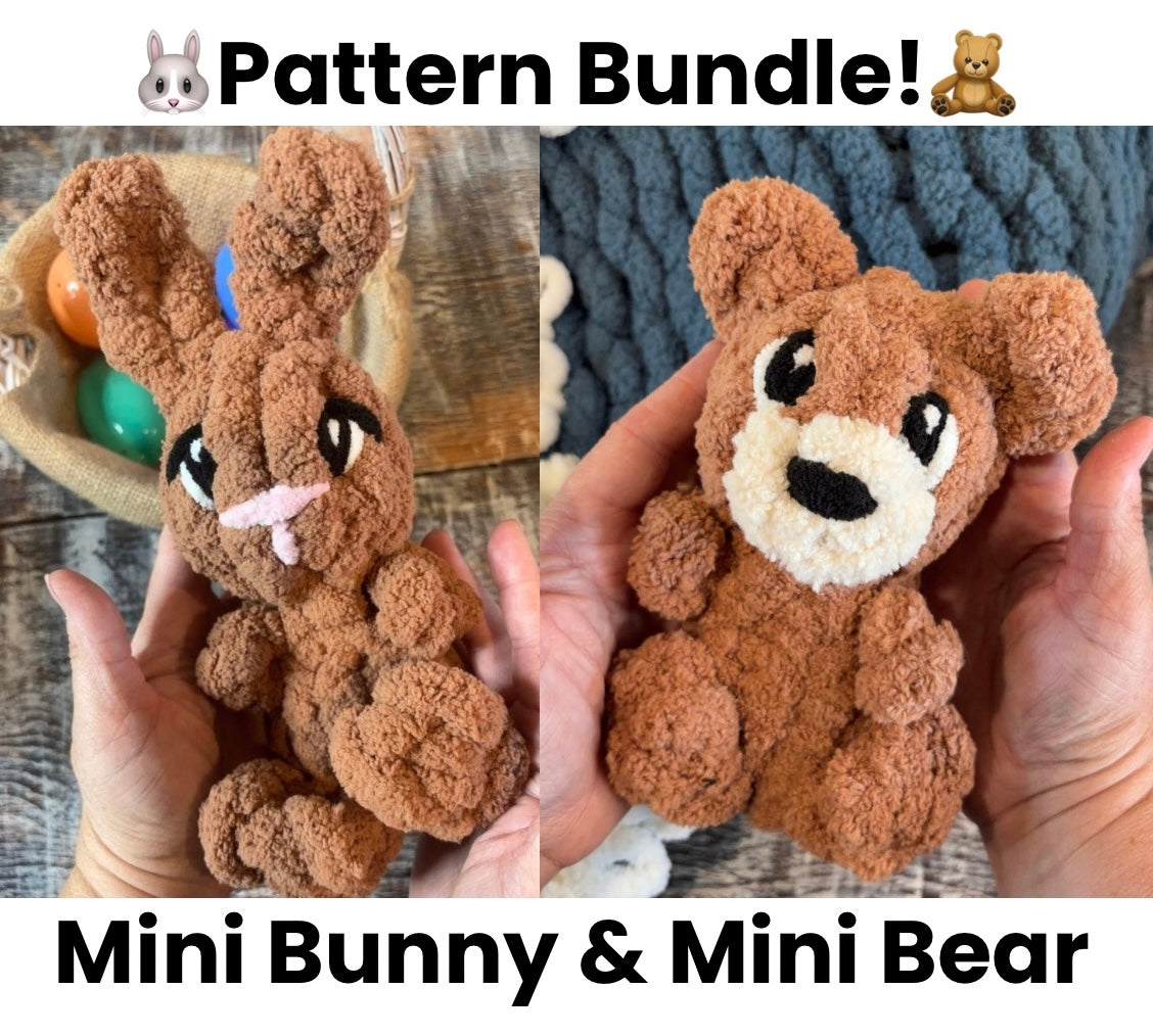 BUNDLE: Chunky Knit Mini Bunny & Bear Modification Patterns & Video Tutorials